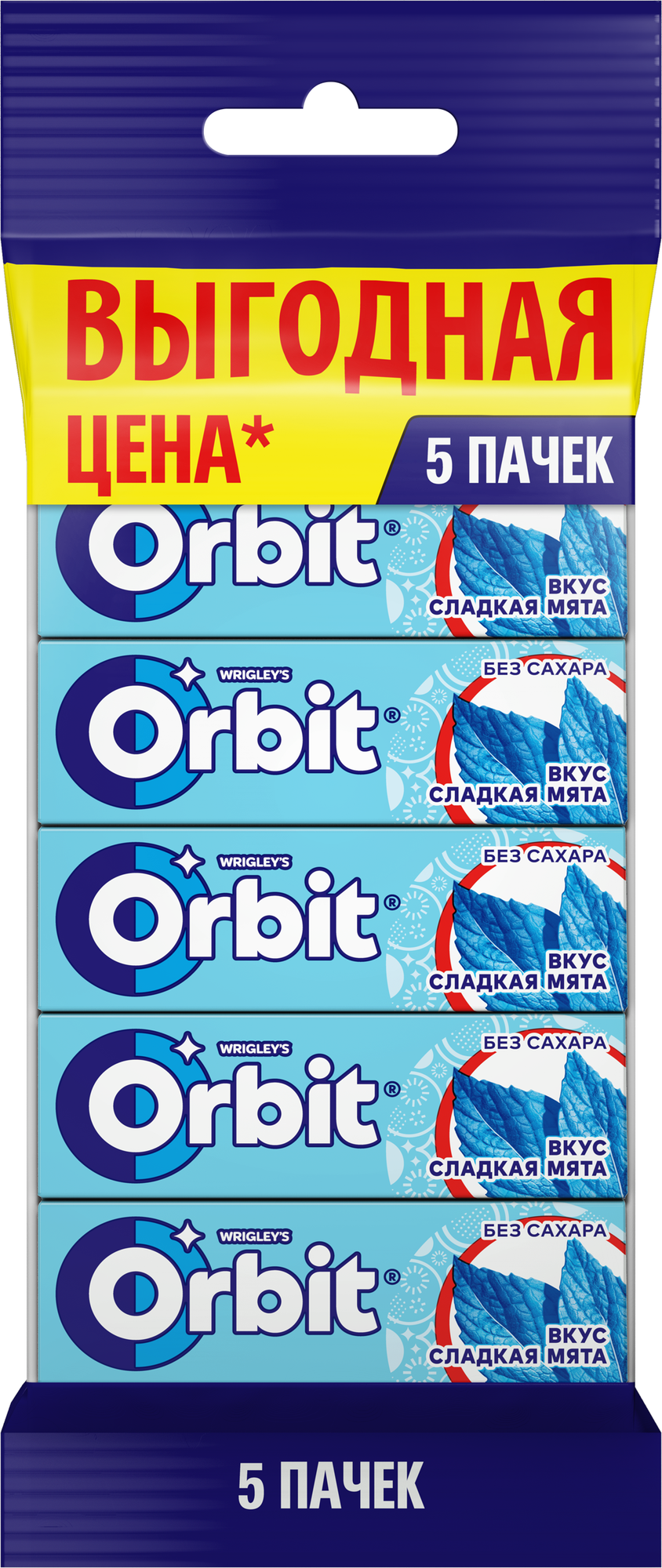 Жевательная резинка Orbit Сладкая мята без сахара, 13.6 г, 5 шт. в уп.