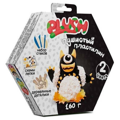 Пластилин пушистый ТМ PLUSH, черный + белый, 160 грамм, на европодвесе, 1 шт