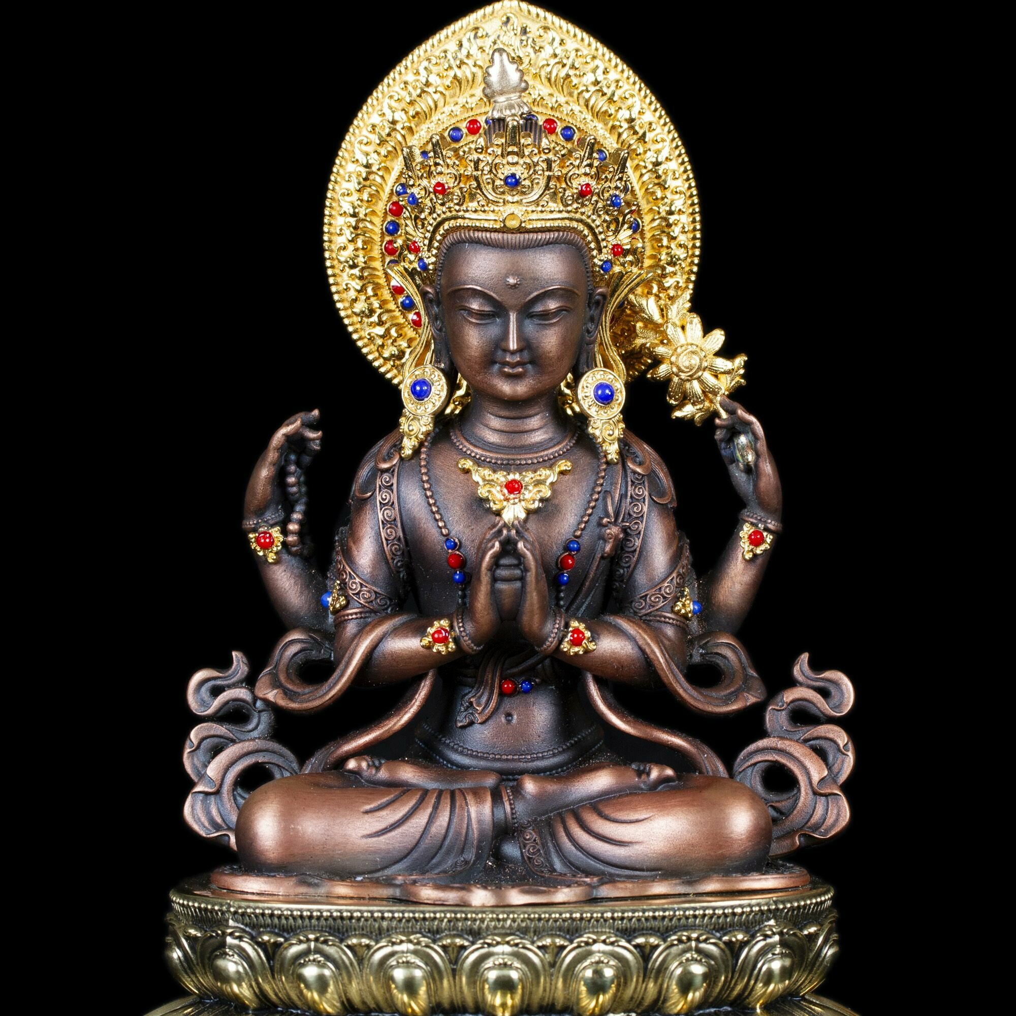 Статуэтка Авалокитешвары (Ченрезик), Коричневый 15.5 см — фото 1