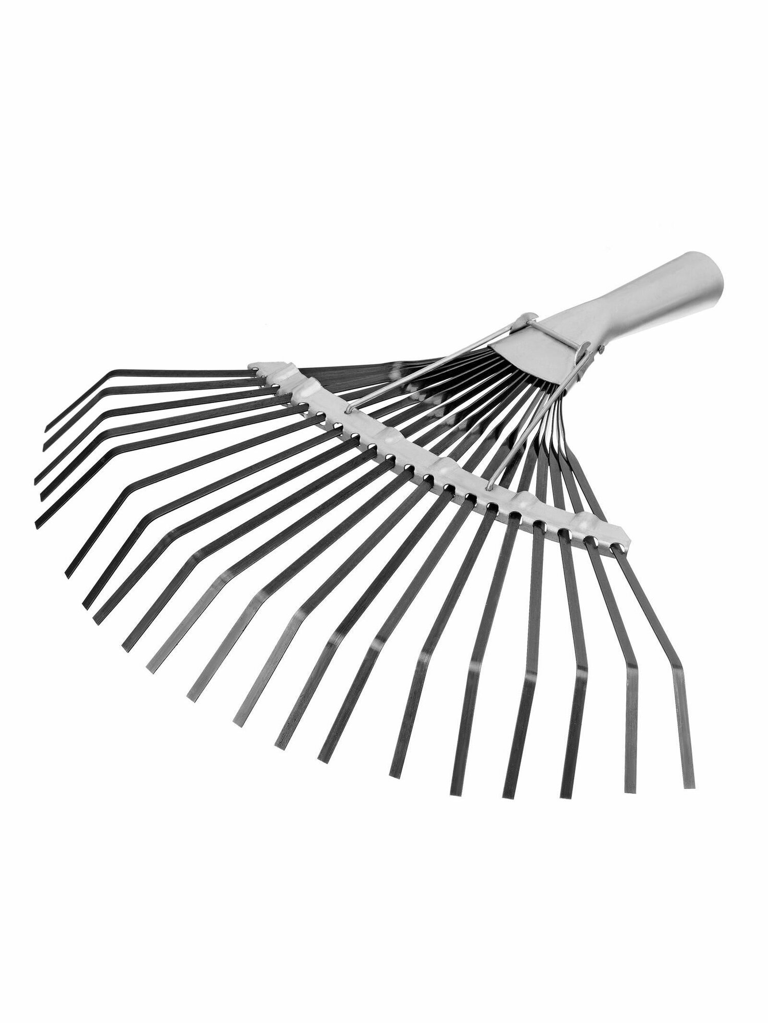 Грабли веерные стальные, 385 мм, 20 плоских зубьев, оксидированные, без черенка, Россия, Сибртех 61778