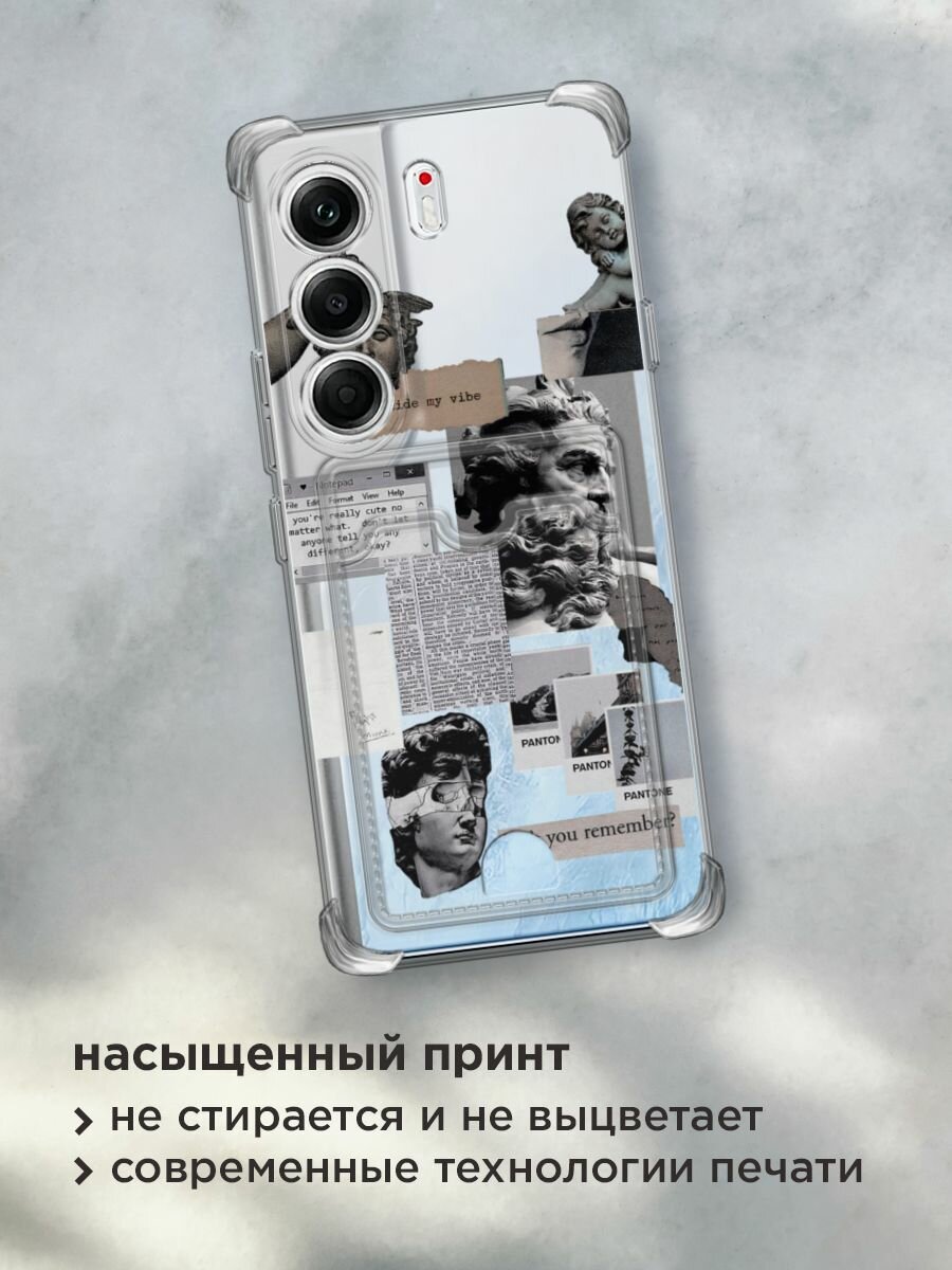 Чехол на Tecno Camon 40 Pro (Текно Камон 40 Про) с картой и принтом "Коллаж греческие скульптуры" — фото 1