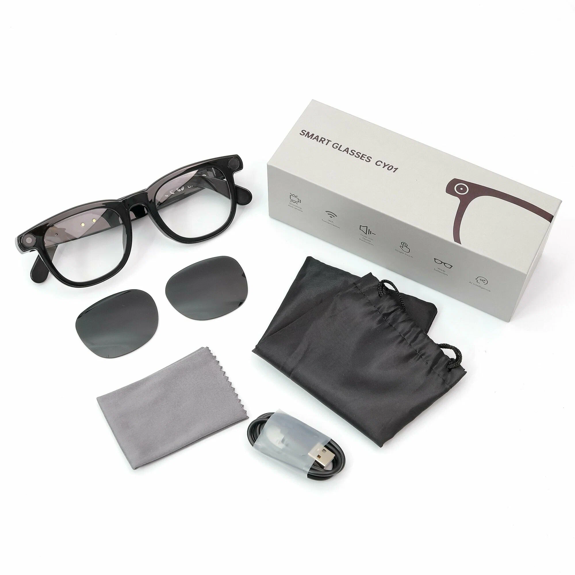 Умные очки Smart Glasses CY01, черные, Bluetooth, камера 8 МП, видео 1080p 30fps, голосовой помощник, переводчик