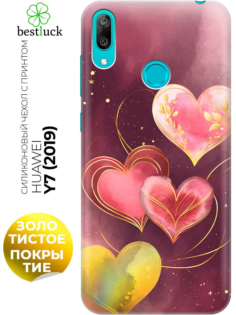 Силиконовый чехол на Huawei Y7 (2019) с принтом "Четыре сердца в унисон"
