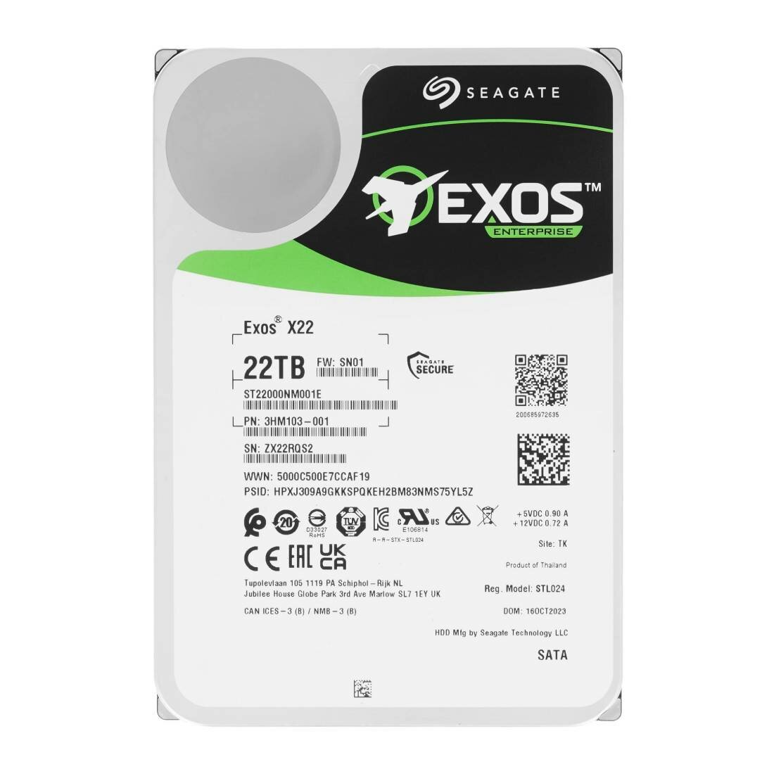 Жесткий диск Seagate HDD 22Tb Exos X22 7200 (replacement WUH722222ALE6L4, WD221KRYZ) SATA III (6 Гбит/с), 7200 об/мин