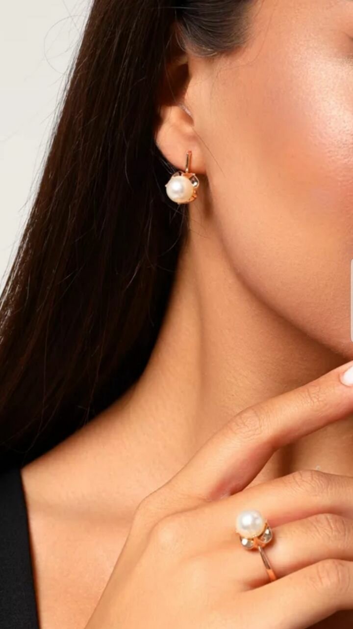 Комплект бижутерии: серьги, кольцо, жемчуг пресноводный, размер кольца 19, белый, — фото 1