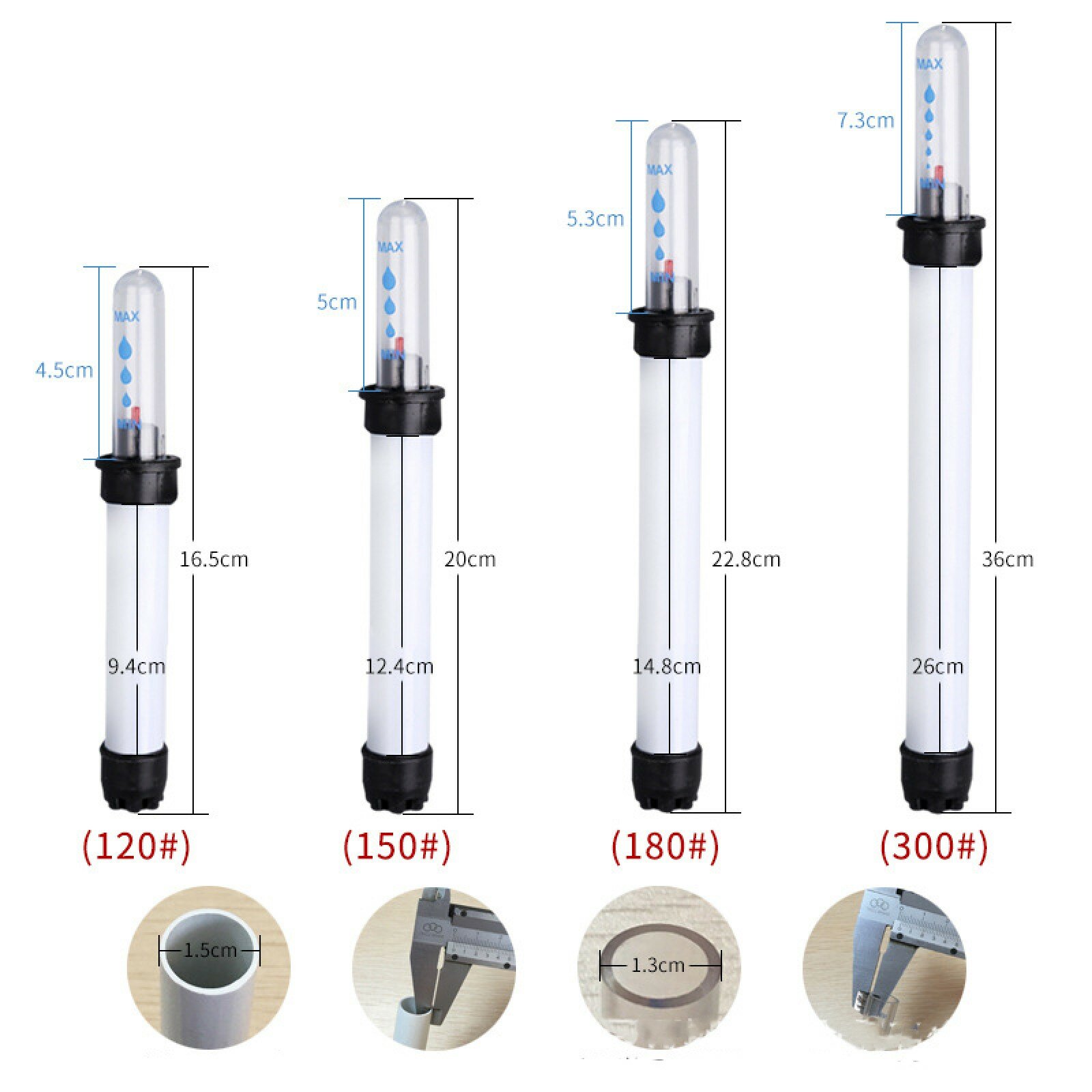 Индикатор уровня воды для цветочных горшков MyPads, набор 8 шт с делениями для 120 мл, 150 мл, 180 мл, 300 мл