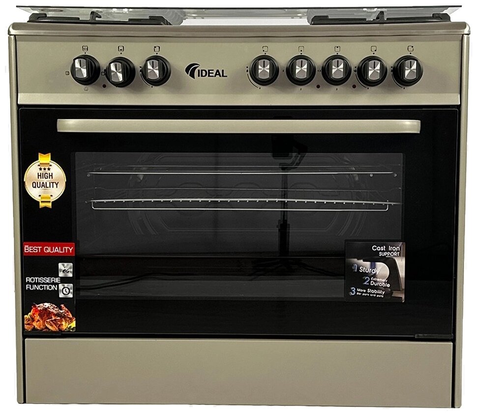 Газовая плита Идеал IEL9022, Серый металлик .4+2 конфорки, объем духовки 106 л, 90x60,