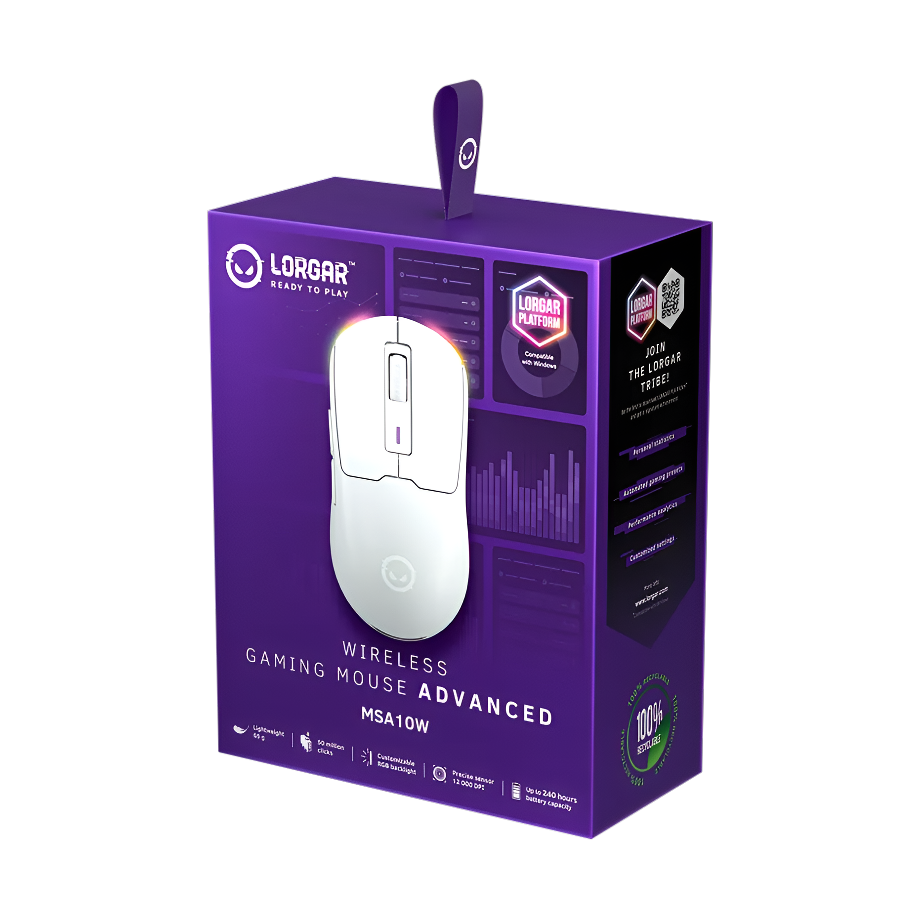 Игровая беспроводная мышь LORGAR MSA10W RGB 12000 DPI PixArt 3311 White