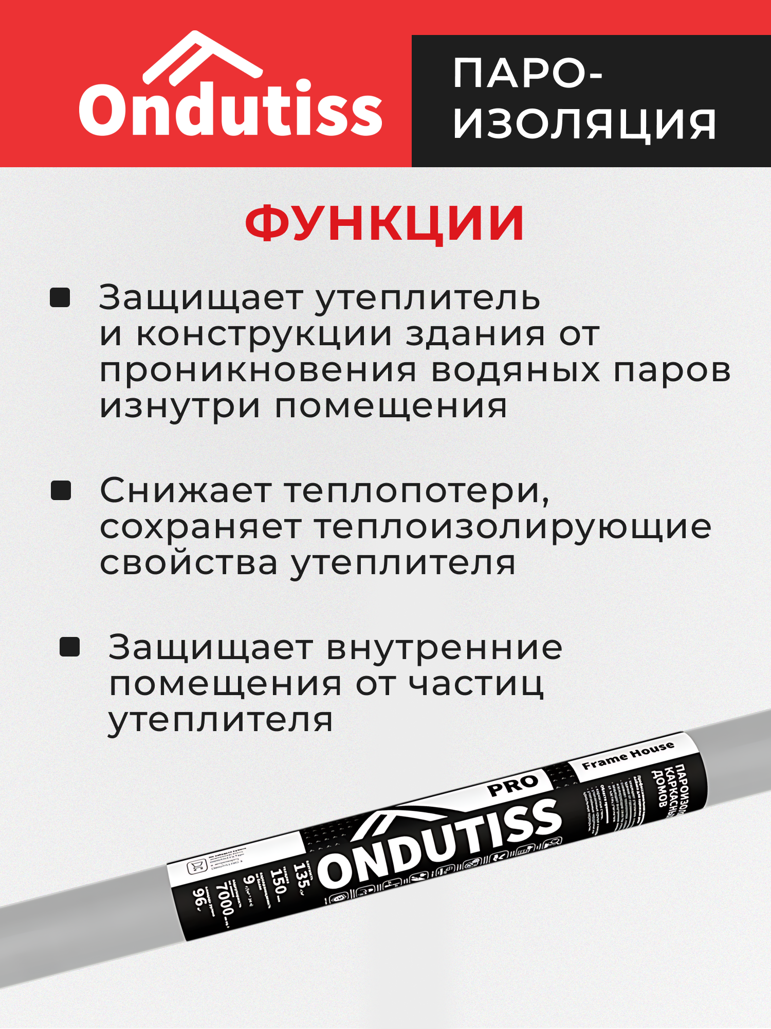 Пароизоляция ONDUTISS PRO Frame House 96м2, пароизоляционная пленка 150мкм для каркасных домов Ондутис Про Фрейм Хаус — фото 1