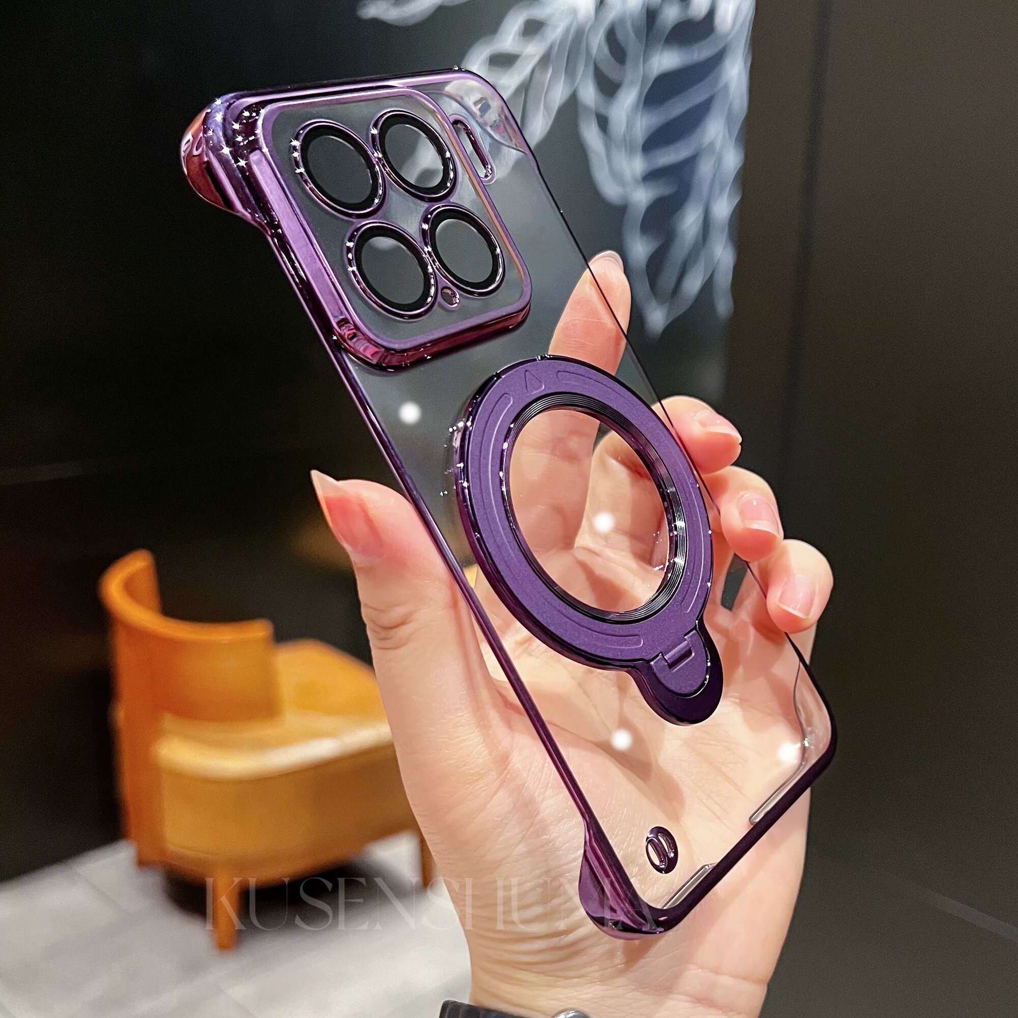 Магнитный чехол с поворотным держателем 360° для Xiaomi 12, фиолетовый, тонкий безрамочный дизайн с защитой объектива