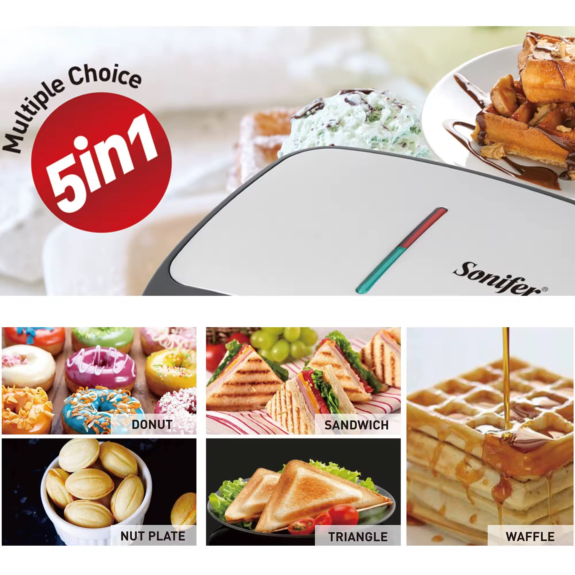 Электровафельница "Sonifer SF-6154", для тостов/сэндвичей/вафель/орешков/пончиков — фото 1