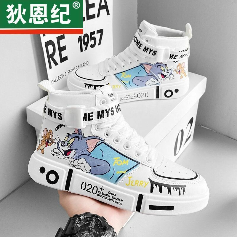 Высокие кроссовки для мужчин, универсальные, спортивные, подходящие для всей семьи, повседневные, с мультяшными рисунками, а также парная обувь для студентов и детей всех возрастов.