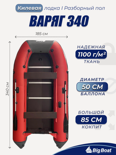 Изображение товара Надувная, под мотор, килевая лодка из ПВХ для рыбалки Varyag (Варяг) 340К пол-книжка