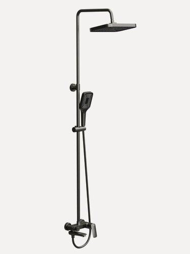Изображение товара Душевая стойка BelBagno Due DUE-VSCM-GM со смесителем, вороненая сталь, оружейная сталь, матовая, душевая система с тропическим душем, с изливом, с лейкой, латунная, рычаг сбоку