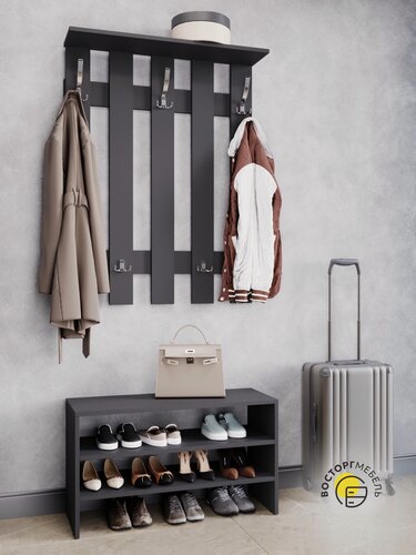 Изображение товара Вешалка настенная и обувница "ВосторгМебель", комплект прихожей, ЛДСП, цвет графит