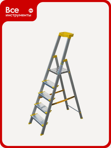 Изображение товара Стремянка алюминиевая Алюмет профессиональная, анодированное покрытие, широкие ступени, односторонняя конструкция