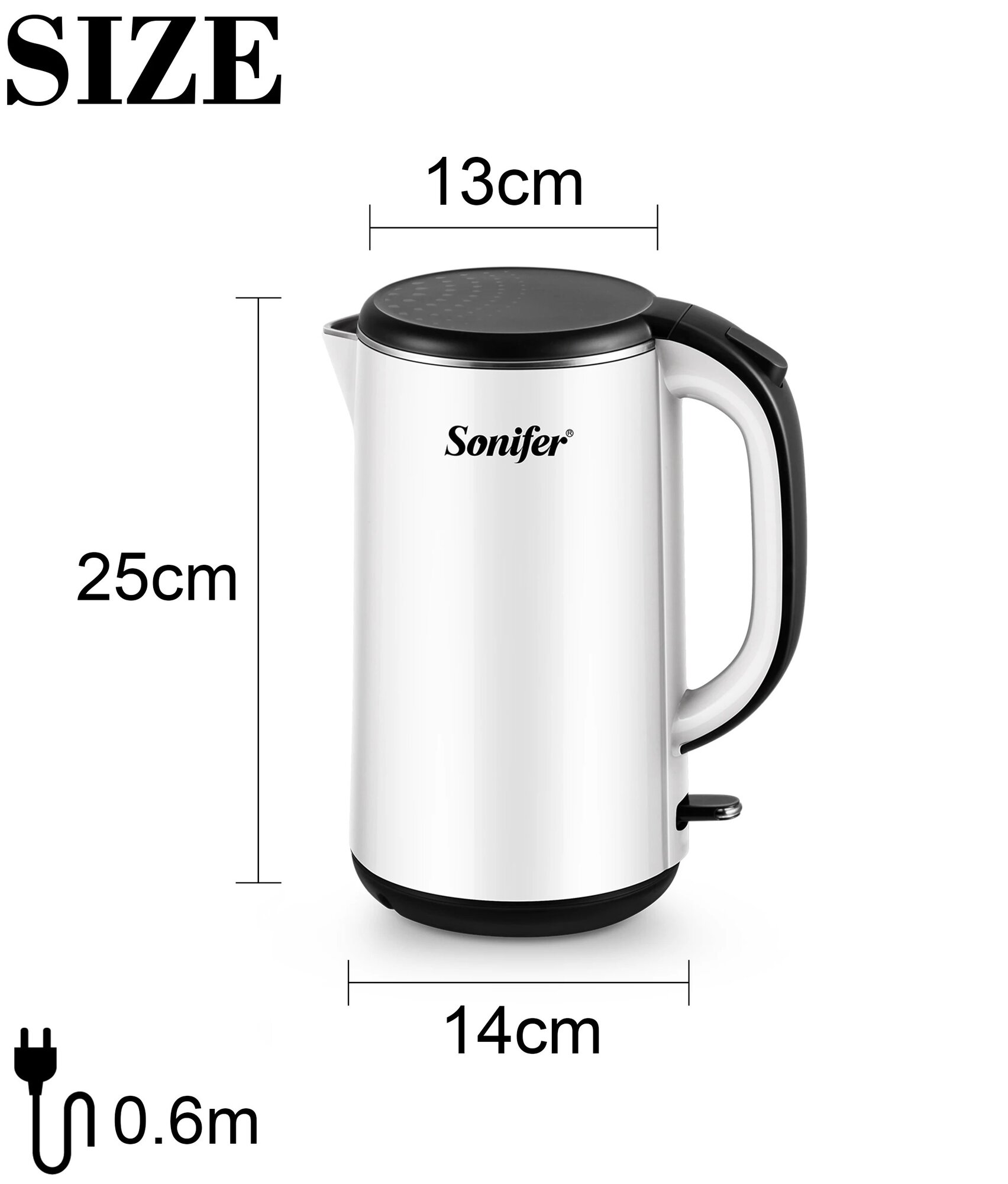 Электрический чайник SONIFER SF-2091, мощность 1500 Вт, объем 1,8 л, корпус из нержавеющей стали — фото 1