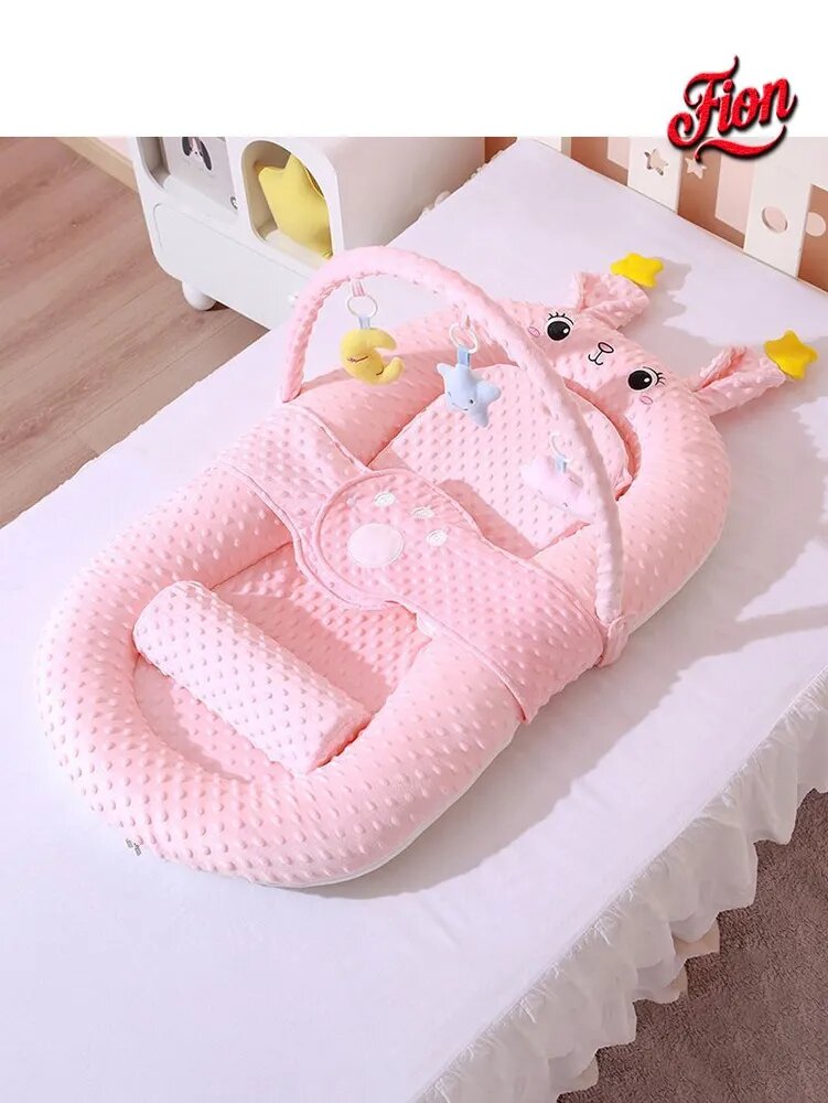 Кокон для новорожденных, розовый, с игровым аркой и подголовником, 100x56 см