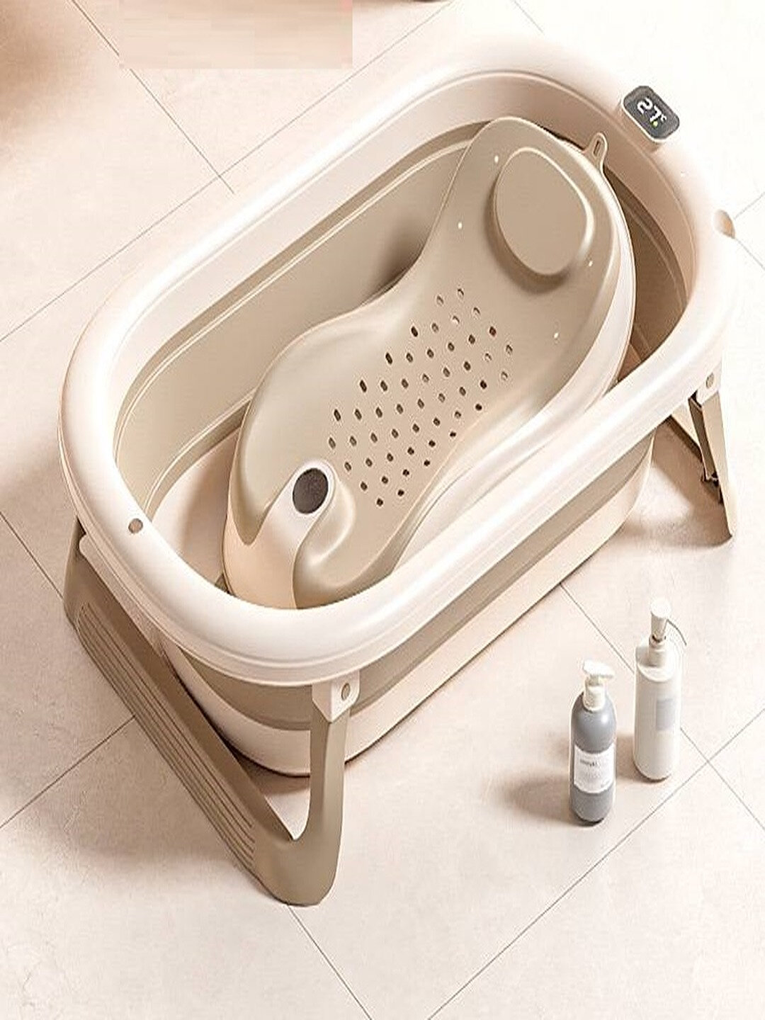 Складная ванночка, для детей, с термометром и горкой, ABS-пластик, серая