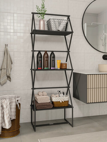 Изображение товара Стеллаж для книг KM LOFT Ромбо стSL черный/черный лофт для дома в гостинную перегородка