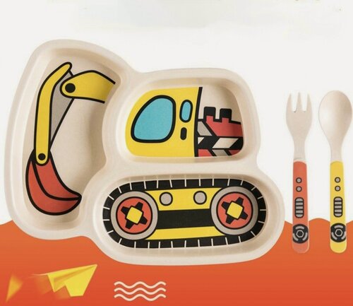 Изображение товара Детская подарочная посуда MyPads M153-717 из бамбукового волокна с разделённой тарелкой и безопасными приборами