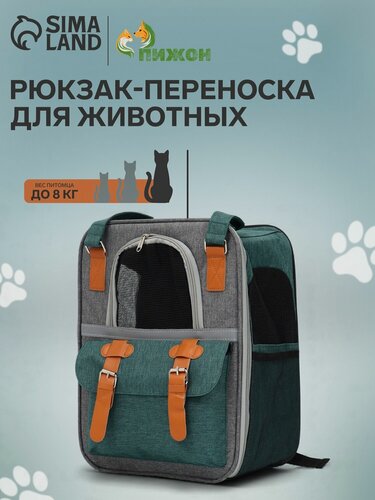 Изображение товара Рюкзак-переноска для кошек и собак, 52 х 22 х 41 см, зелёный