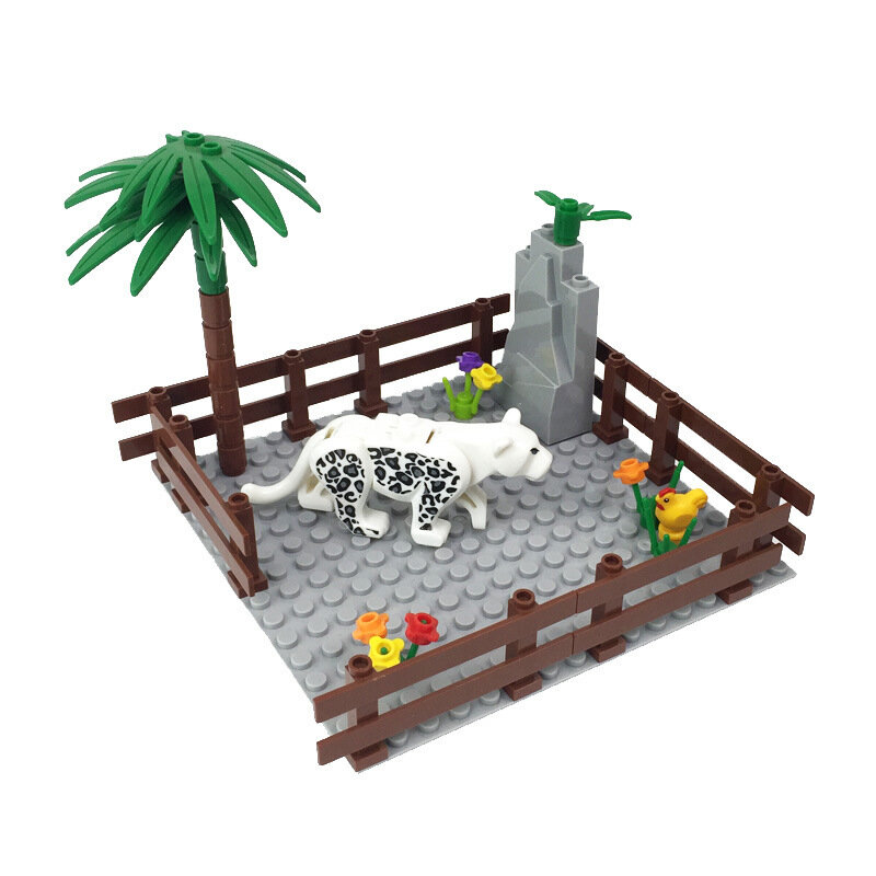 DIY набор строительных блоков малых размеров в стиле LEGO для фермерской сцены с белым леопардом и животными, дизайн
