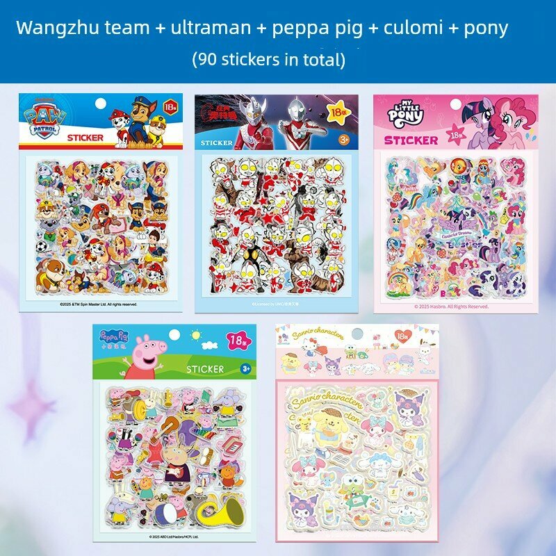 90 прозрачных наклеек PAW Patrol, Peppa Pig, My Little Pony и Kuromi для детей, детские мультяшные декоративные наклейки