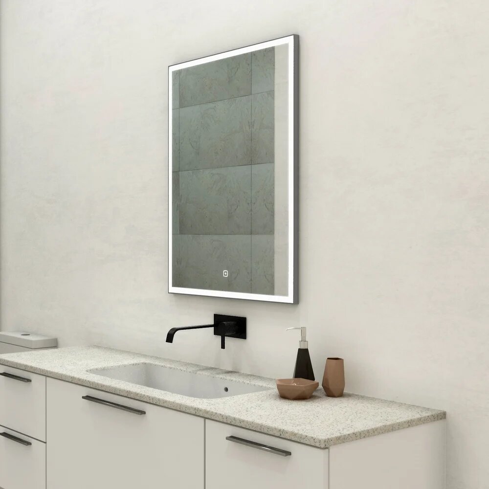 Зеркало Art&Max Ареццо (Arezzo) 60х80 со светодиодной подсветкой, 60 см, с сенсорным управлением, пластиковое, зеркало настенное в ванную, лофт