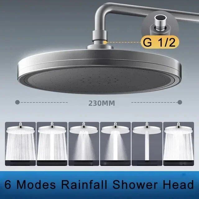 Большая душевая лейка Rainfall, 6 режимов, Gun Grey