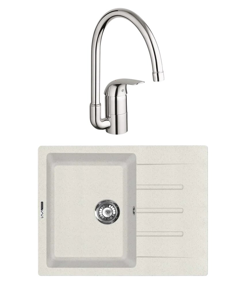 Комплект Мойка Lava L1. LAT 64x49, латте, кварц / Смеситель Grohe Euroeco 32752000 глянцевый хром