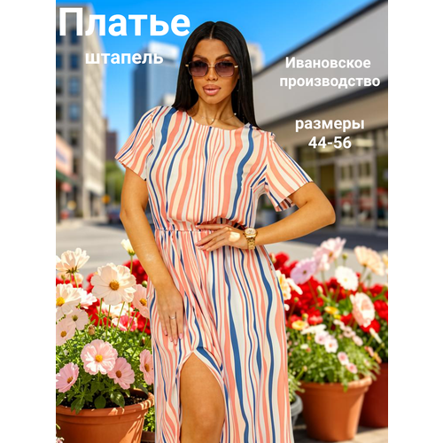фото Платье texgood, размер 46, ярко-коралловый