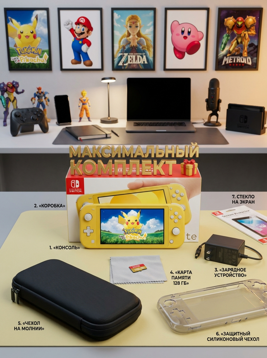 Новая 2025 Nintendo Switch Lite 128Gb Желтая (чип PicoFly)Прошивка