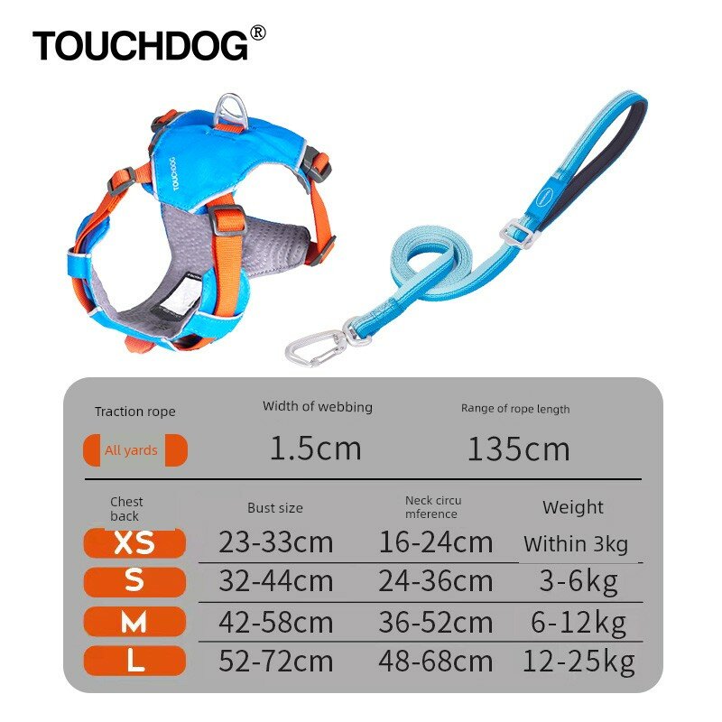 Touchdog Air Soft Собачий грудной ремень с поводком - Аквамариновый размер S, подходит для собак 3-6 кг, быстросохнущая
