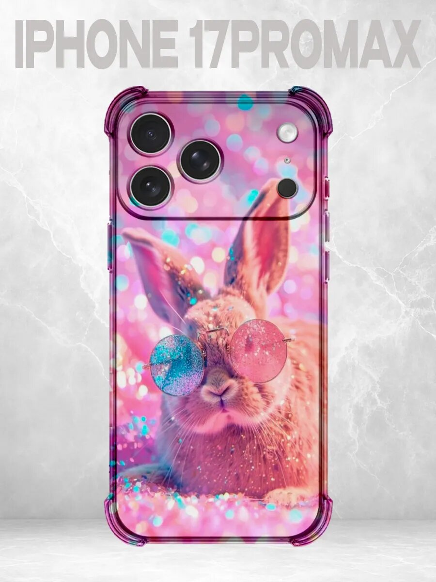 Чехол на iPhone 17 Pro Max зайчик розовый блеск