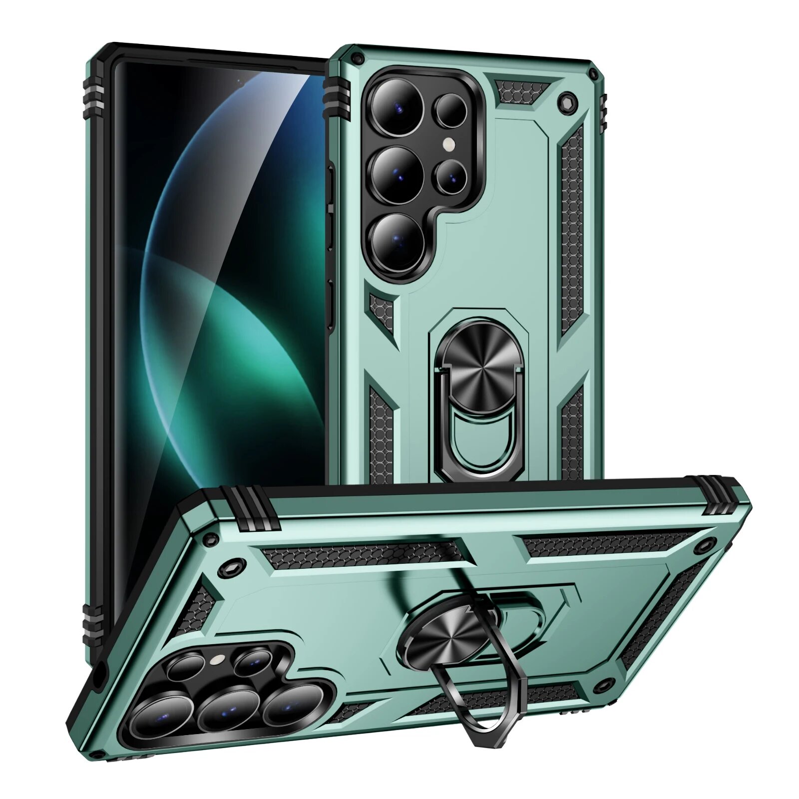 Противоударный Бронированный Чехол Для Samsung Galaxy Galaxy Note10+, Темно-зеленый, Black Green