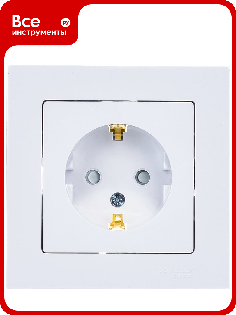 Розетка Systeme Electric ATLAS DESIGN с заземлением, защитные шторки, 16А, в сборе, белая ATN000144 1240147