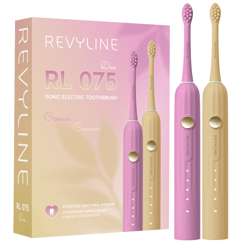 Электрическая зубная щетка Revyline RL 075 DUO Crocus + Cocoon звуковая, взрослая, набор 2 шт