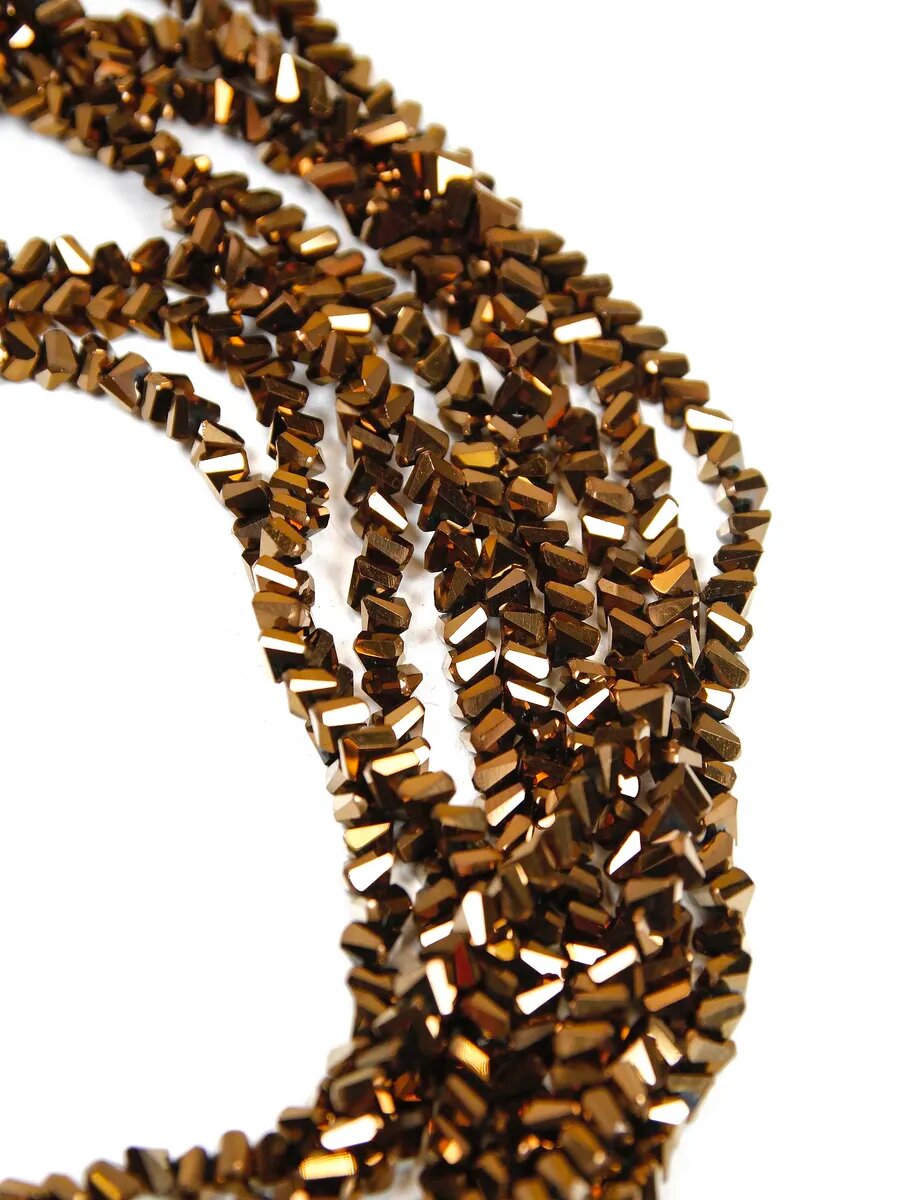 Алмазная грань, стекло, бронза - сердечки 4 мм - 36 см — фото 1