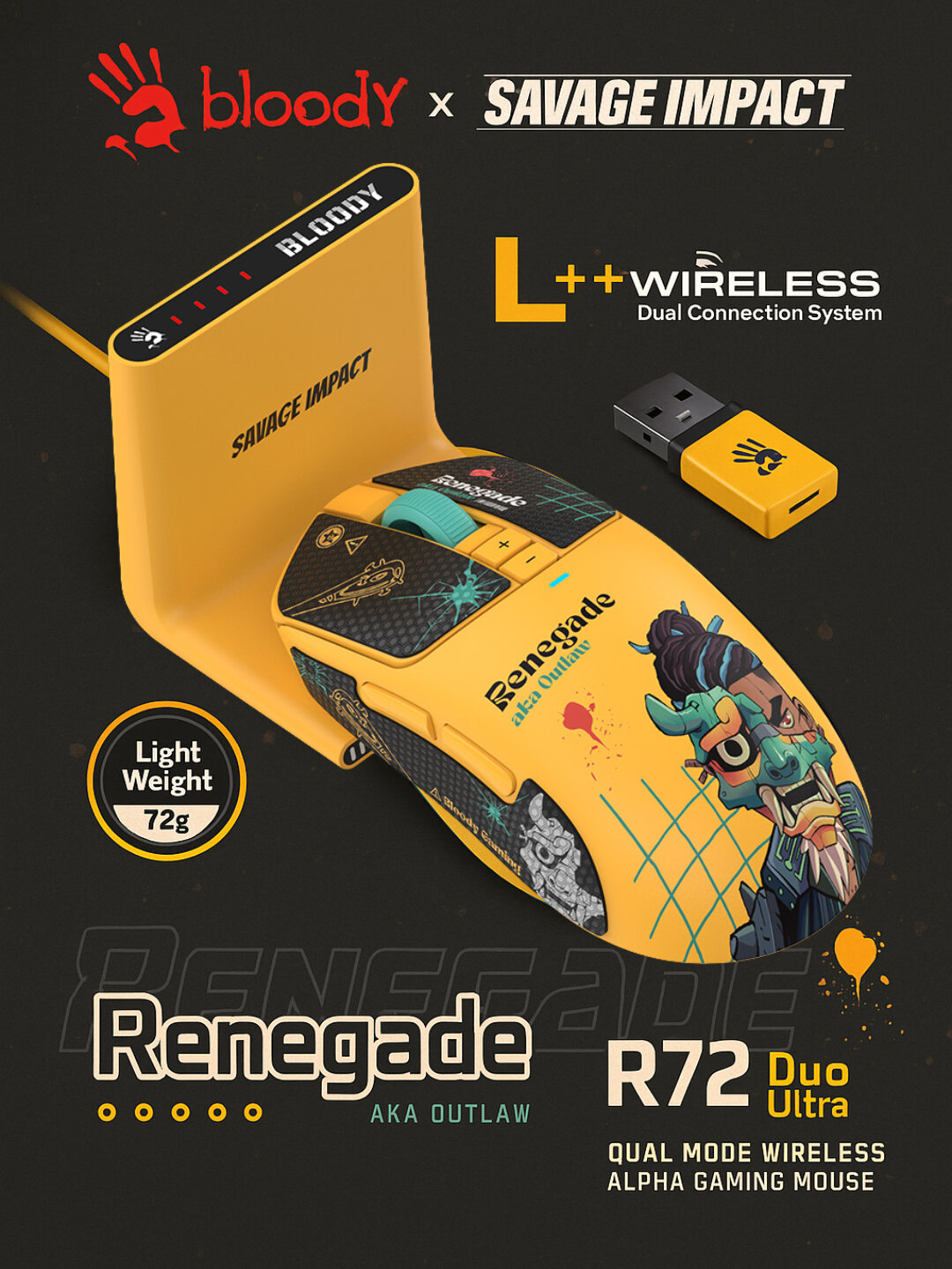 Bloody R72 Ultra-Duo Renegade — профессиональная игровая мышь с беспроводным подключением