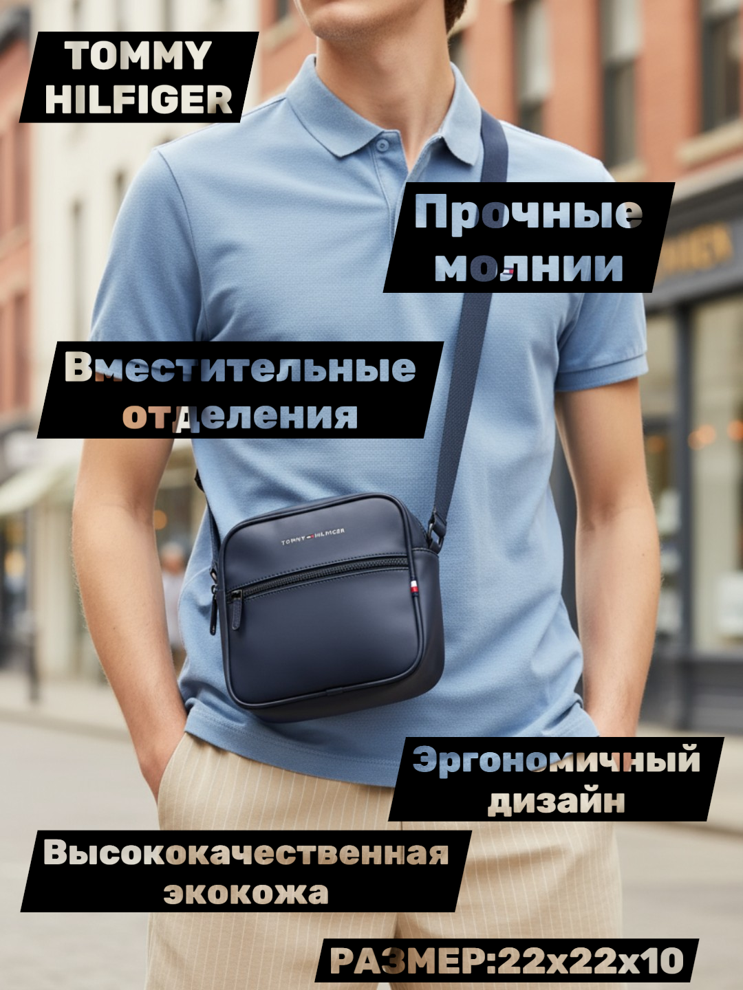 Сумка барсетка  Tommy Hilfiger, фактура рельефная, Темно-голубой