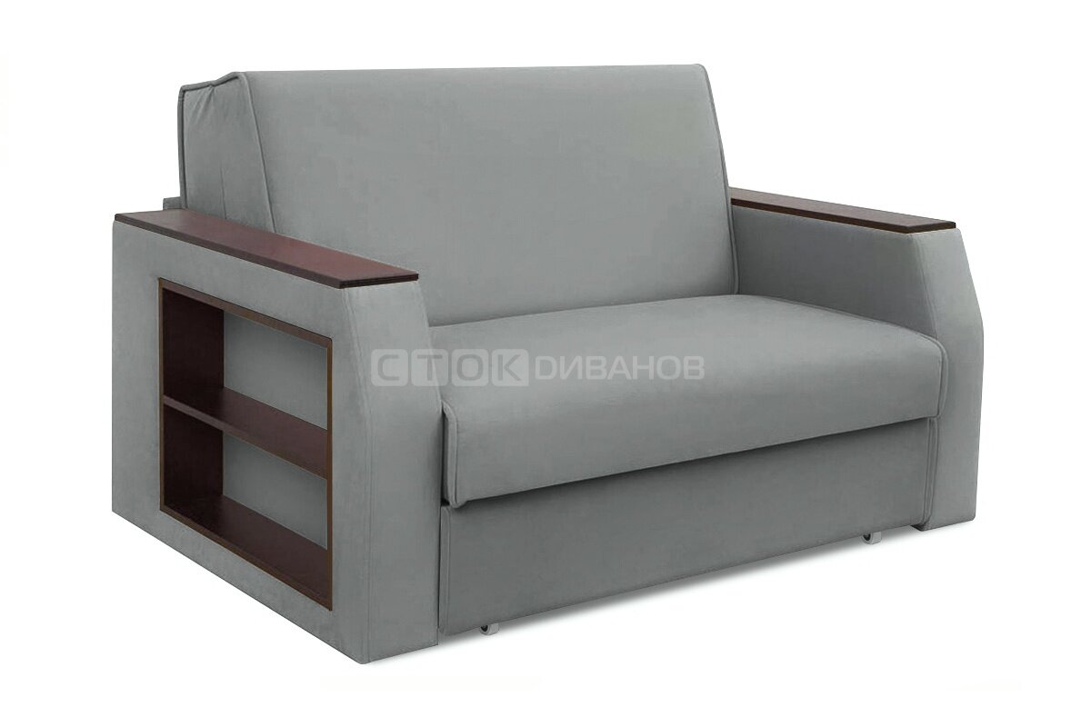 Диван Сток Диванов Таун Light серый 160 см, механизм аккордеон, с полочками в подлокотнике
