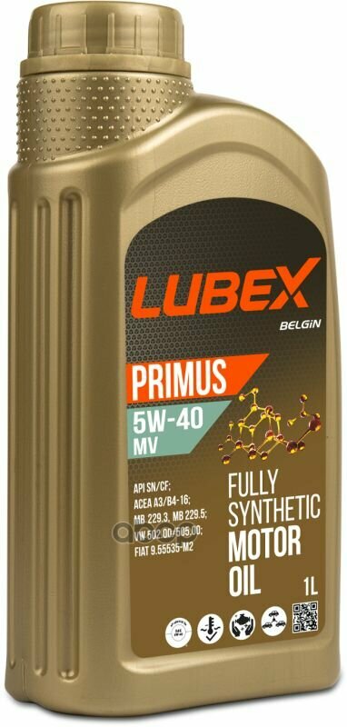 Lubex Primus Mv 5W40 (1L)_Масло Мот! Синтapi Cf/Sn, Acea A3/B4, Ll-98, Mb 229.3/5, Rn 0700/10, Vw 502/505