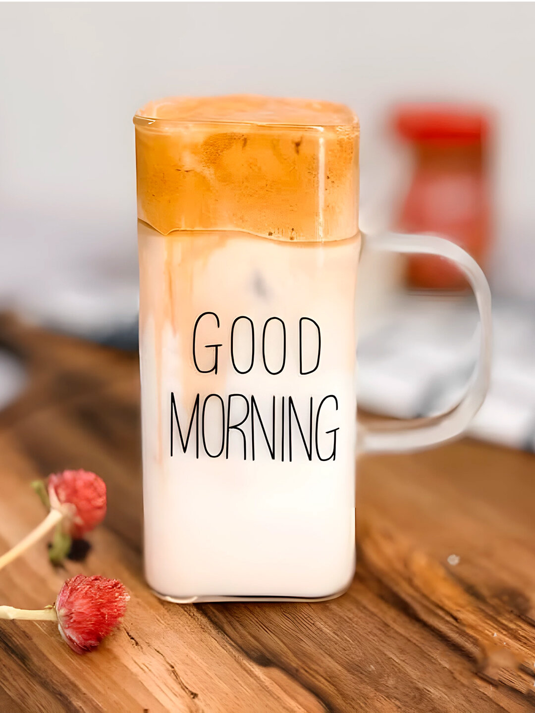 Элегантная прочная стеклянная кружка с ручкой и надписью Good Morning