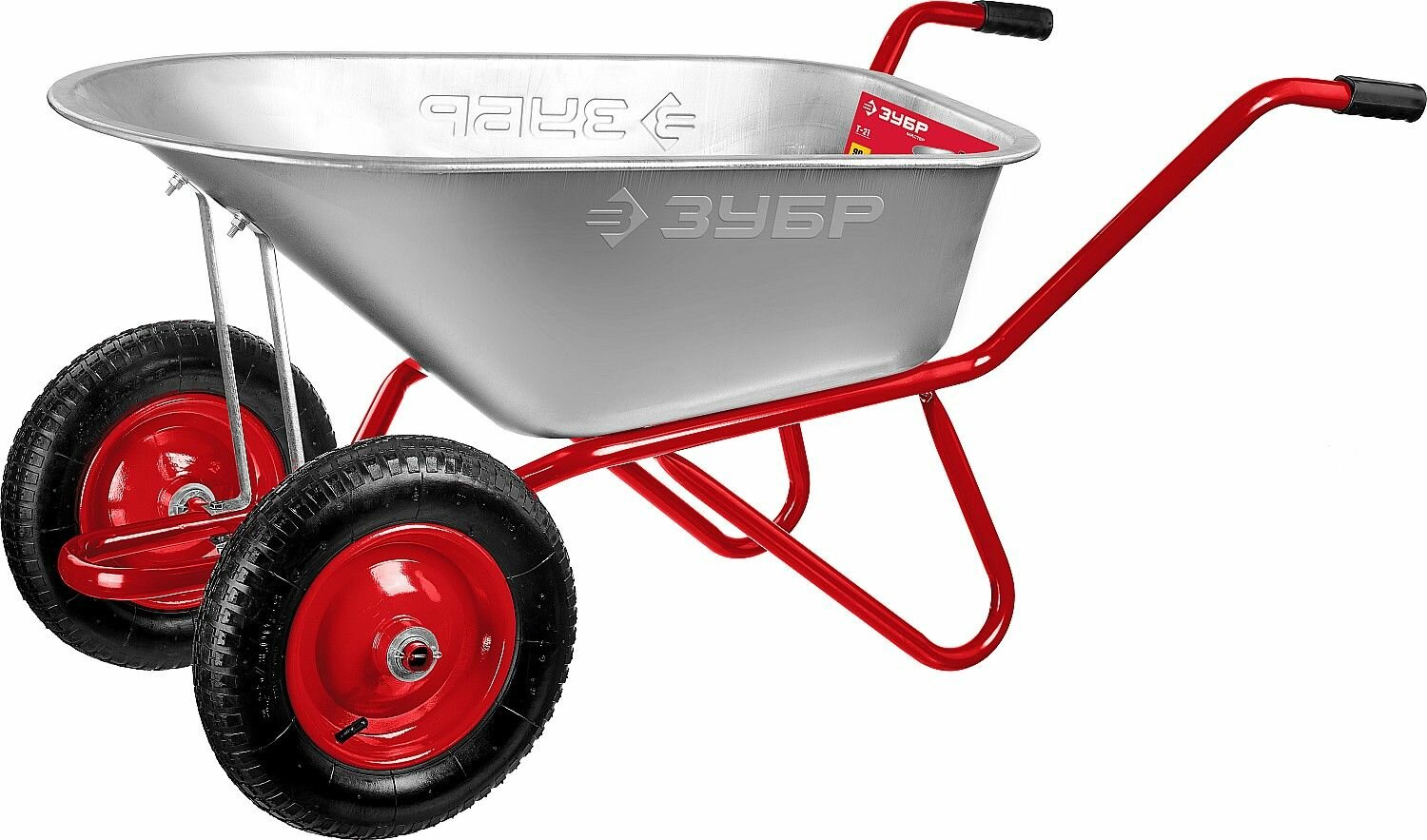 Тачка ЗУБР Т-21 90 л 180 кг двухколесная пневматические колеса садово-строительная 39952