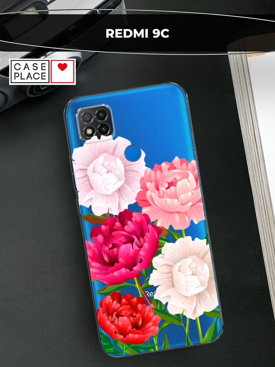 Чехол на Xiaomi Redmi 9C / Сяоми Редми 9C с принтом "Большие пионы", прозрачный