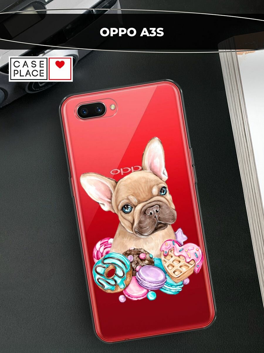 Чехол на Oppo A3s / Oppo A3s с принтом "Бульдог и сладости", прозрачный