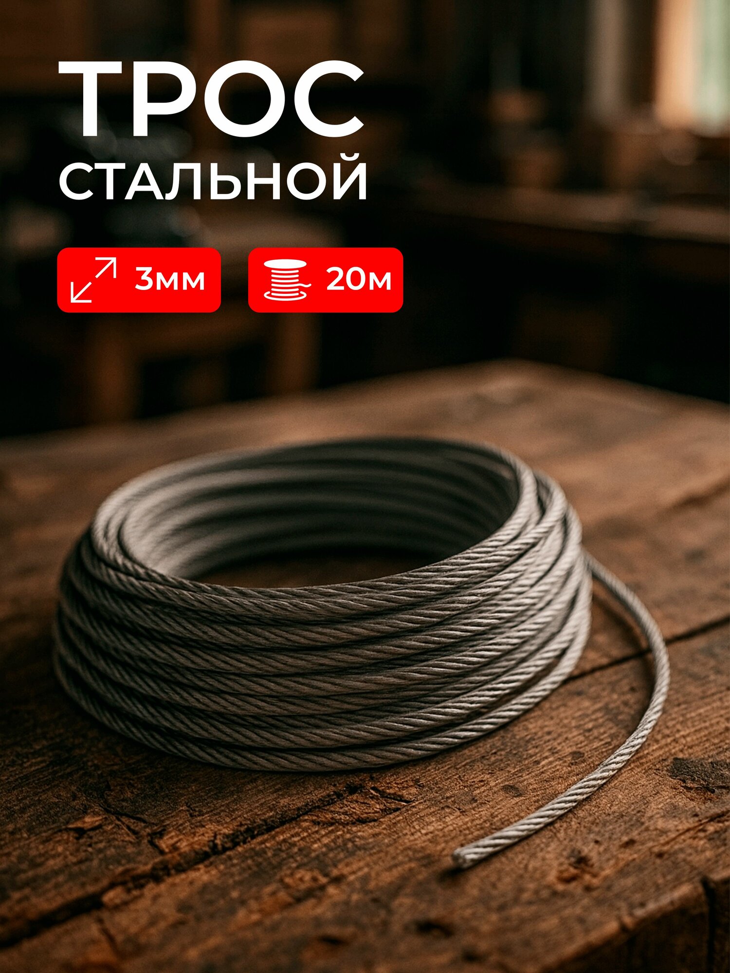 Трос стальной 3 мм 20 метра оцинкованный