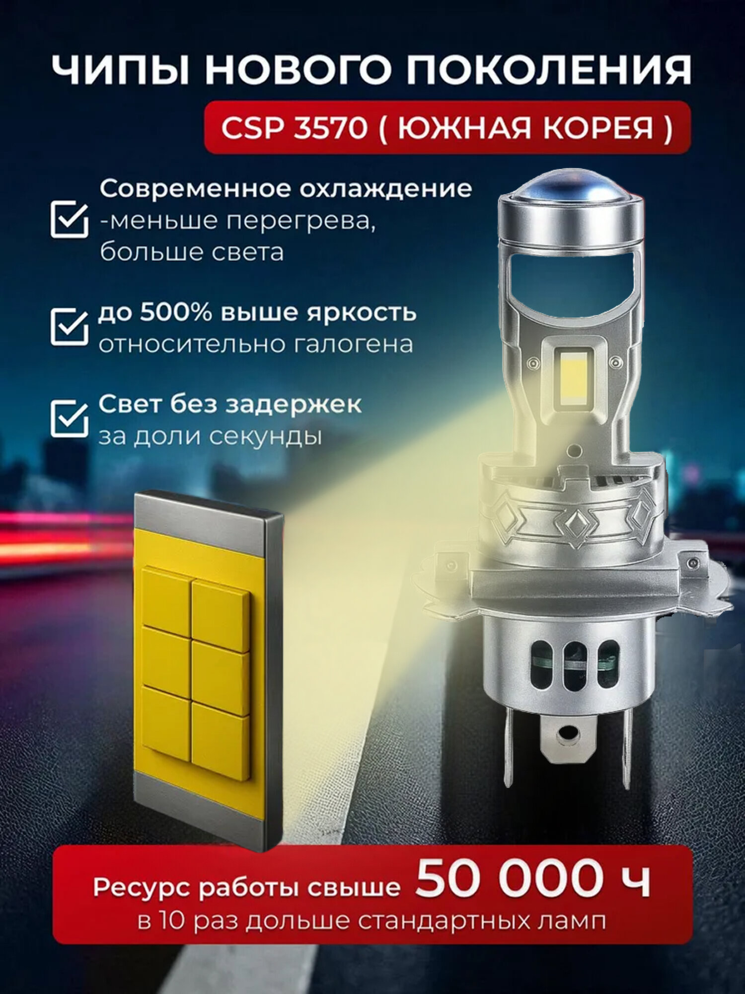 Картинки Мини линзы h4, светодиодные лед лампы автомобильные, 6000K, яркий белый свет