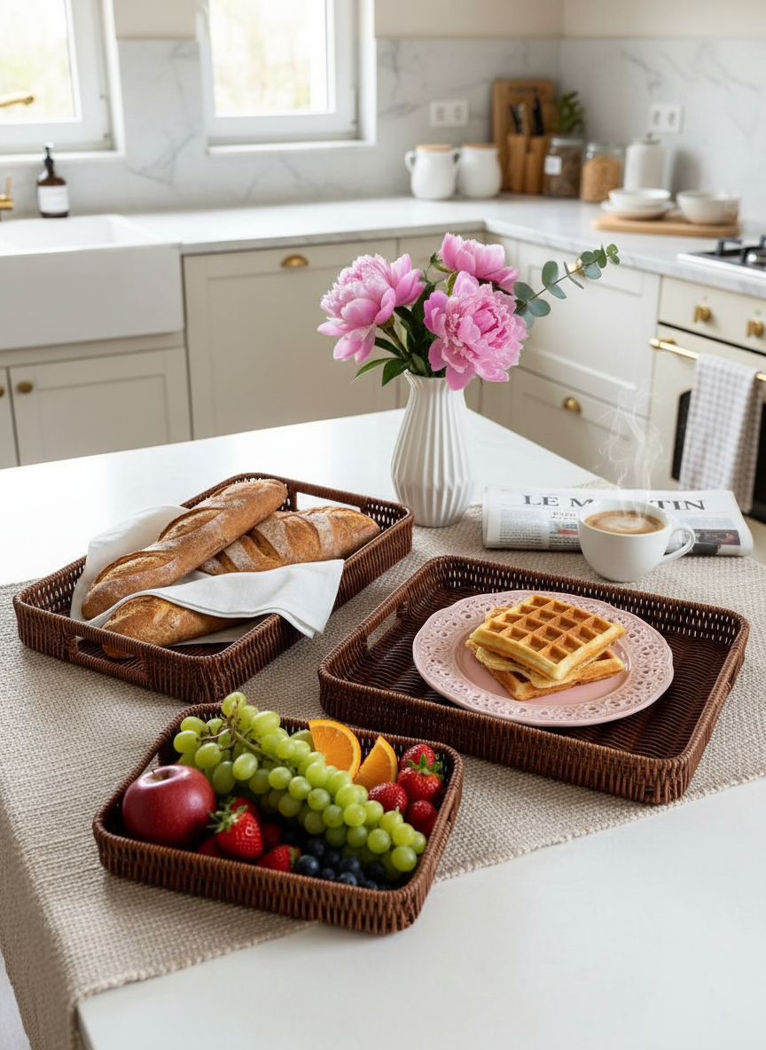 Подносы LEE HOUSE, из искусственного ротанга, декоративные, коричневые, 3шт.